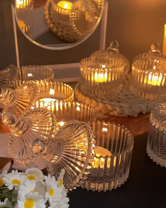 Portacandele in vetro a forma di yurt mongola