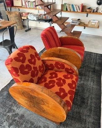 Coppia di poltrone club Art Déco / Futuriste