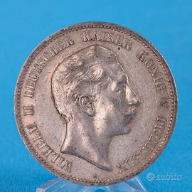 MONETA PRUSSIA IMPERO TEDESCO 5 MARCHI 1908