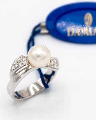 ANELLO “DAMIANI” ORO 18KT PERLA DIAMANTI DA.12