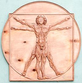 Bassorilievo in Legno. Uomo vitruviano Leonardo.