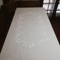 Antica Tovaglia Ovale Puro Lino Ricamata A Mano