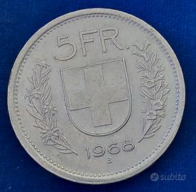 moneta 5 Franchi Svizzeri 1968