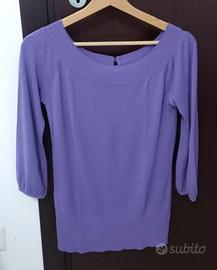 Maglia a costine scollatura Bardot manica 3/4