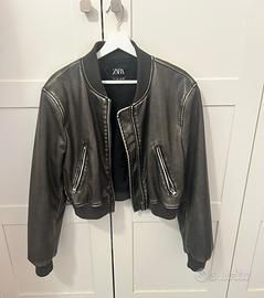 Bomber zara ecopelle marrone L donna