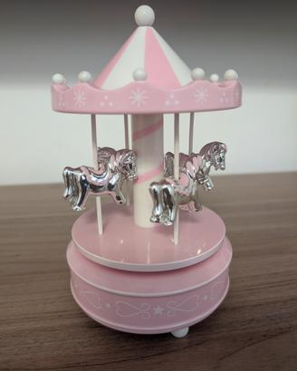 Carillon giostra rosa con cavalli in argento