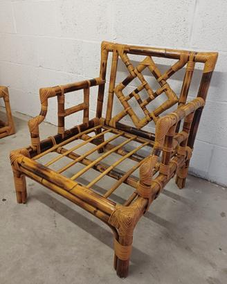 COPPIA DI POLTRONE + TAVOLINO anni '70 in BAMBOO