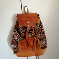 Borsa zaino di cuoio e cotone