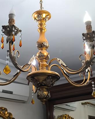 Lampadario classico barocco 5 luci oro e cristalli