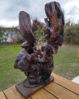 Lampada da tavolo artigianale in legno di mare