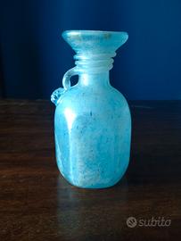 Vasetto vetro Murano celeste scavo glass