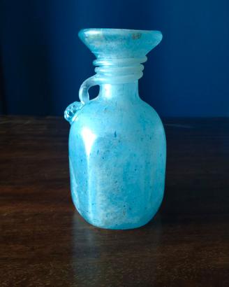 Vasetto vetro Murano celeste scavo glass