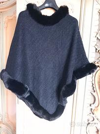 poncho lurex nero  inserti pelliccia tipo visone