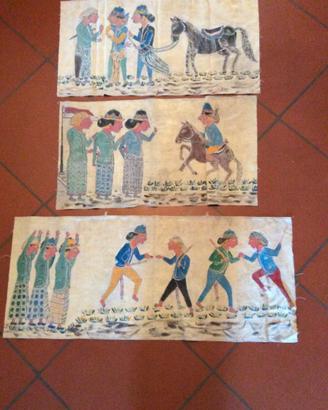 Set 3 teli in cotone dipinti a mano Amer. Latina