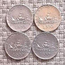 N. 04 monete 500 lire argento Caravelle