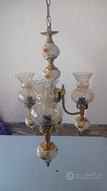 Lampadario vintage ottone vetro con Fiori gialli