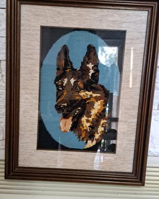 Quadro mezzo punto fatto a mano "Pastore Tedesco" 