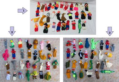 Lotto 90 pupazzi marionette dito guanti bomboniera