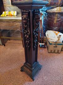 Colonna portavasi antica legno intagliato