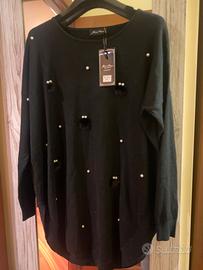 golf nero lungo  elegante con perline tg L