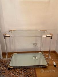 Carrello in plexiglass ottone e vetro