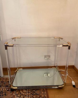 Carrello in plexiglass ottone e vetro
