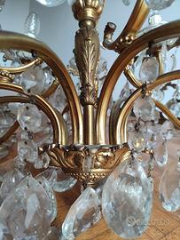 Lampadario  in ottone e gocce di cristallo 15 luci