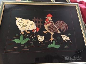 Serie quadri vintage natura ricamati a mano raso