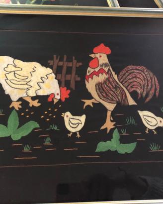 Serie quadri vintage natura ricamati a mano raso