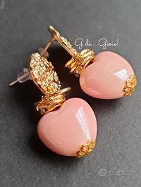 Orecchini con cuori in ceramica rosa nuovi