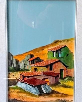 Quadro case in montagna dipinto a mano firmato.