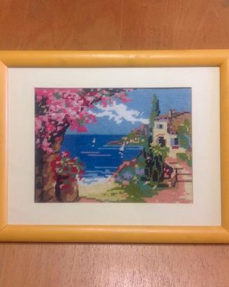 Quadro ricamato a mezzopunto con cornice 45x35