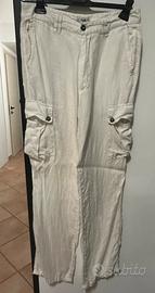 Pantalone uomo cargo bianchi in lino
