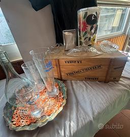 Lotto 11 pezzi con casseta in legno vintage