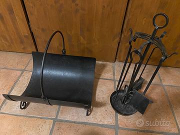 Set accessori pulizia camino e cestello portalegna