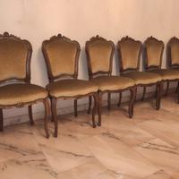 6 sedie barocche legno noce nazionale velluto oro