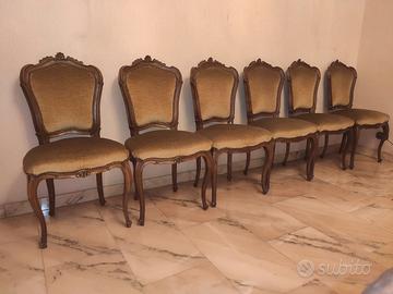 6 sedie barocche legno noce nazionale velluto oro