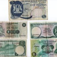 5 banconote scozzesi anni '70