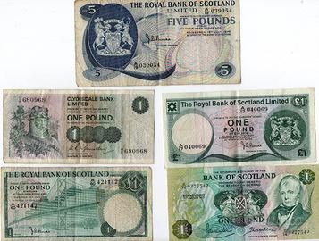 5 banconote scozzesi anni '70