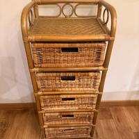 Cassettiera in Rattan - Vimini Naturale a 5 Casset