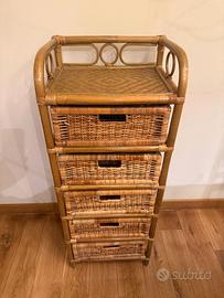 Cassettiera in Rattan - Vimini Naturale a 5 Casset