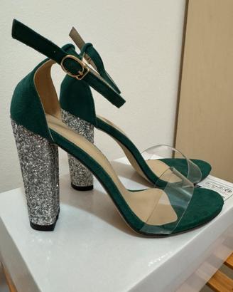 Sandali verdi con tacco argento