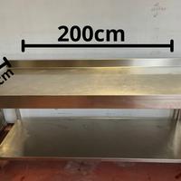 Tavolo inox 200 cm con alzatina – professionale