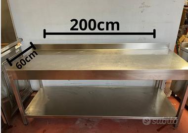 Tavolo inox 200 cm con alzatina – professionale