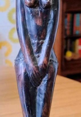 Scultura Donna Africana Legno Vintage - 37 cm