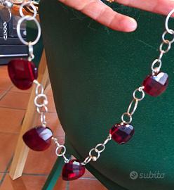 Collana in argento 925 e cuori in granato