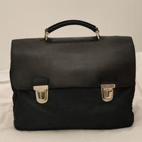 Cartella Prada nera in pelle e tessuto nylon