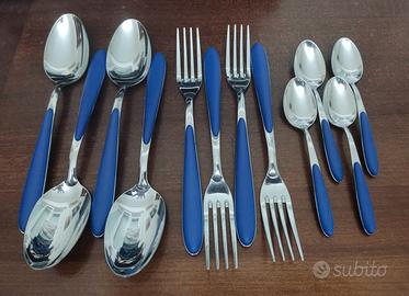 Set di 12 posate da tavola, manico blu