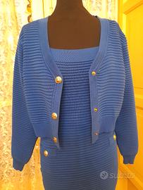 vestitino più cardigan blu bottoni colore oro 