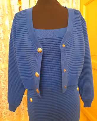 vestitino più cardigan blu bottoni colore oro 